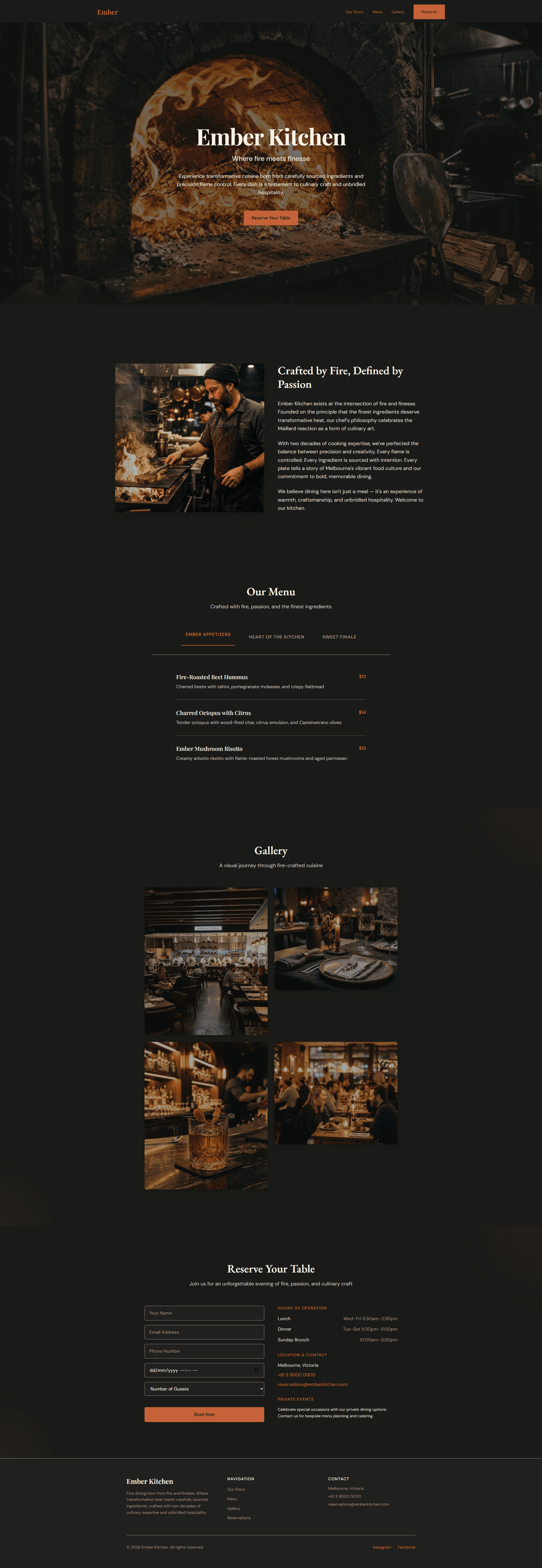 Ember Kitchen website homepage shown in a laptop-sized view.